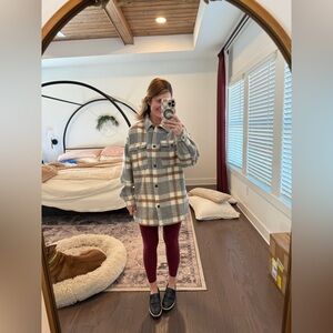 Cozy Plaid shacket in Gray and Cream